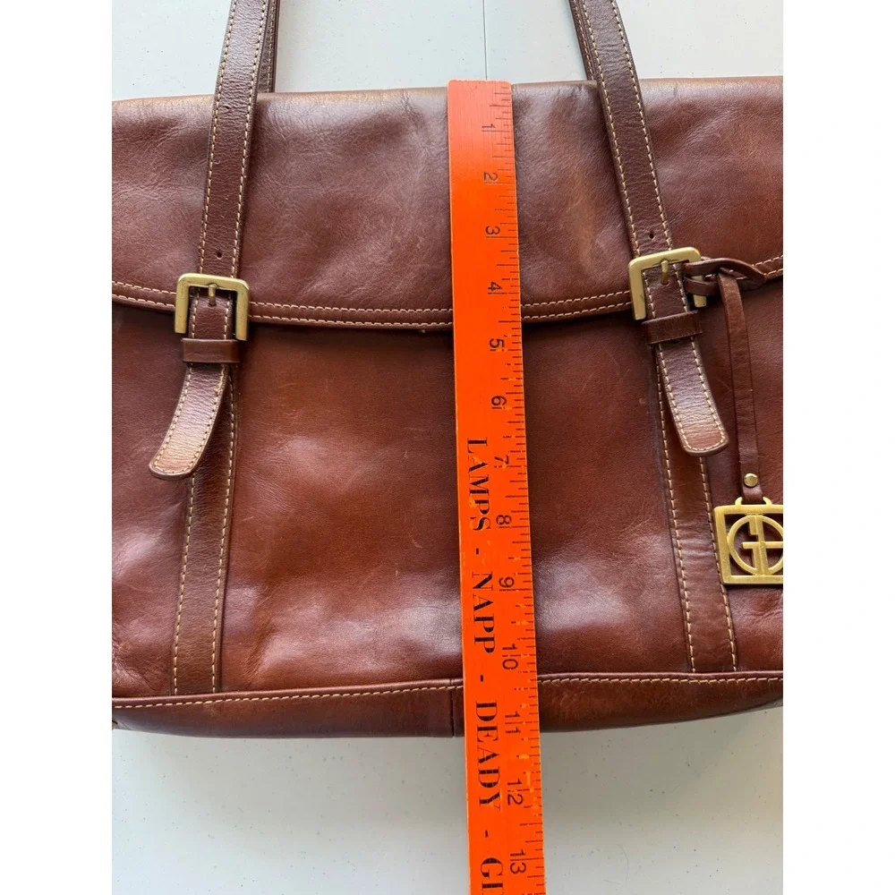 Gianni Bernini Brown Leather Multi-Compartment Shoulder Handbag Business Work